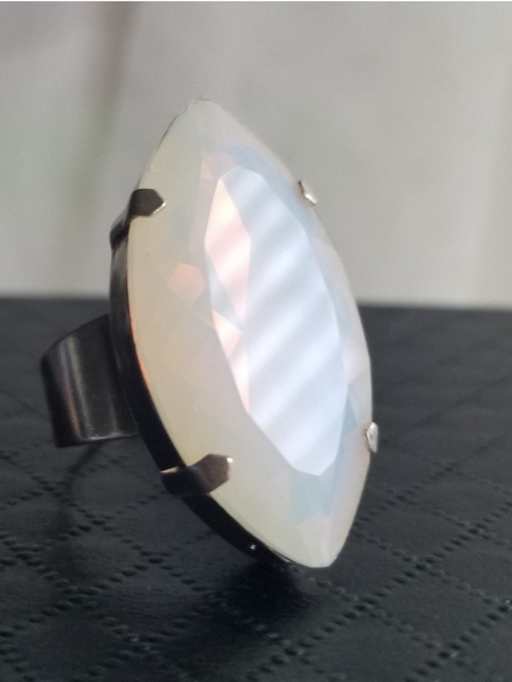 Swarovski Elements Huge Opalescent White Marquis Statement Ring Handmade NEW